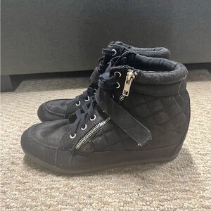 Black Quilted High-Top Sneakers